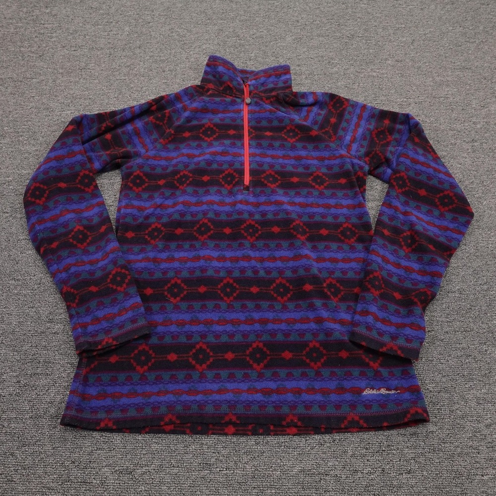 Eddie Bauer Pullover Womens Small Blue‎ Aztec Fleece 1/4 Zip Mock Neck Hiking